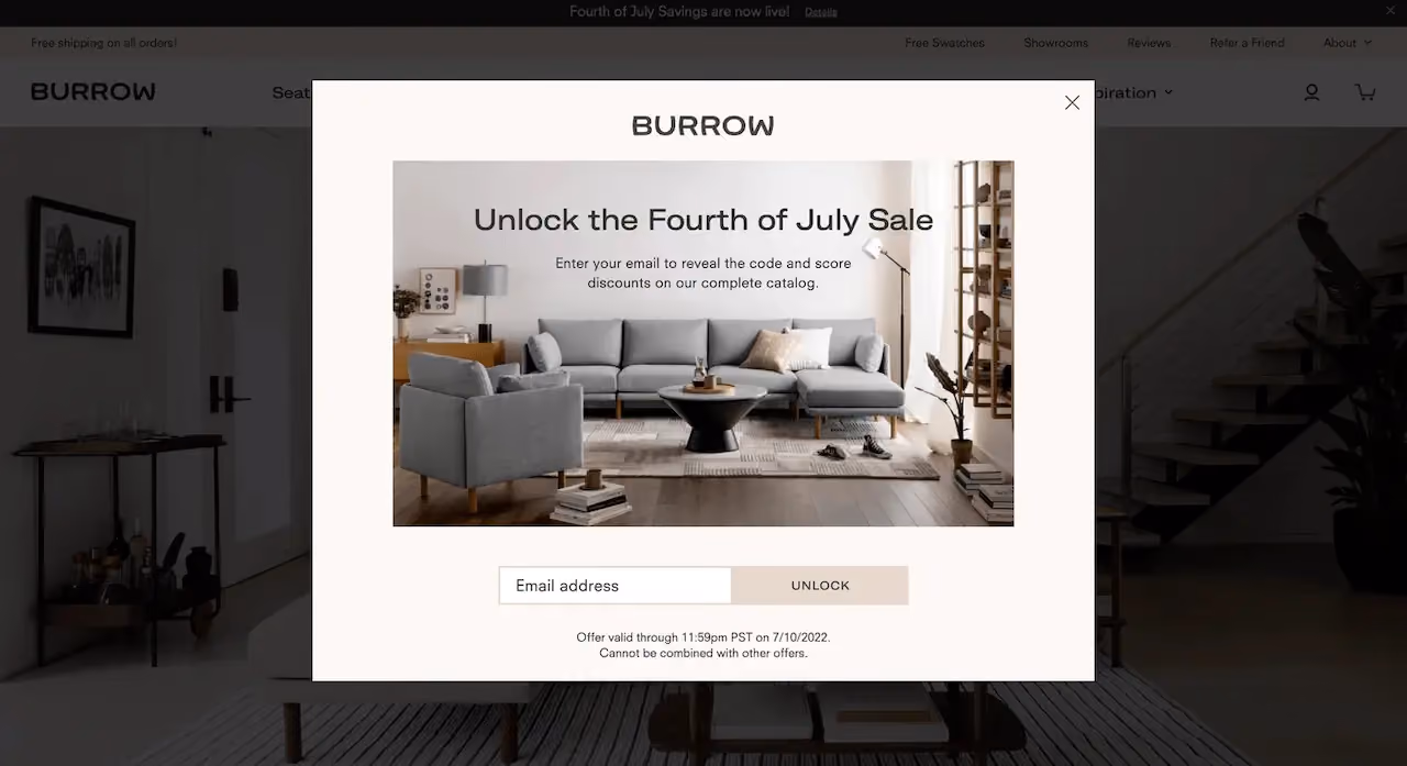 Burrow Fourth of July Popup Example
