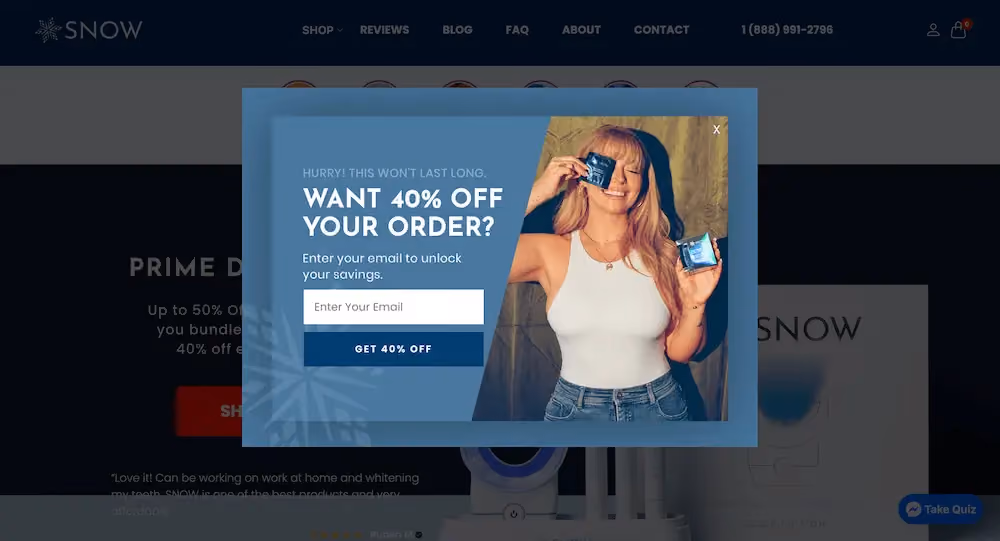 Offer-of-the-day popup examples: Snow