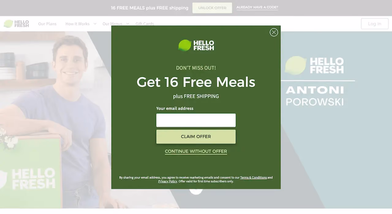 HelloFresh Subscription Popup Example