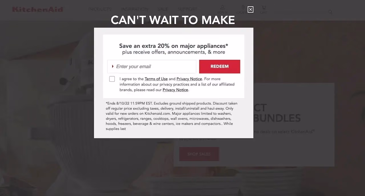 KitchenAid Subscription Popup Example