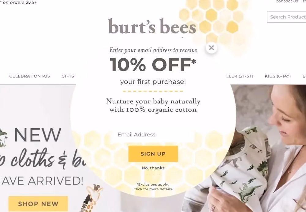Email Subscription Popup Examples: Burt's Bees