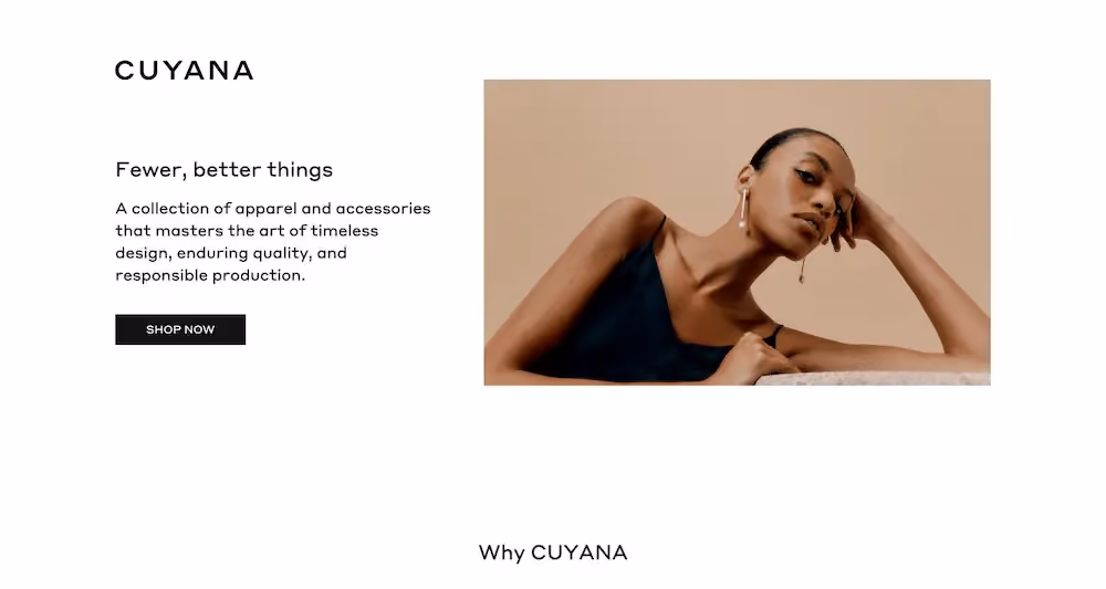DTC landing page examples: Cuyana