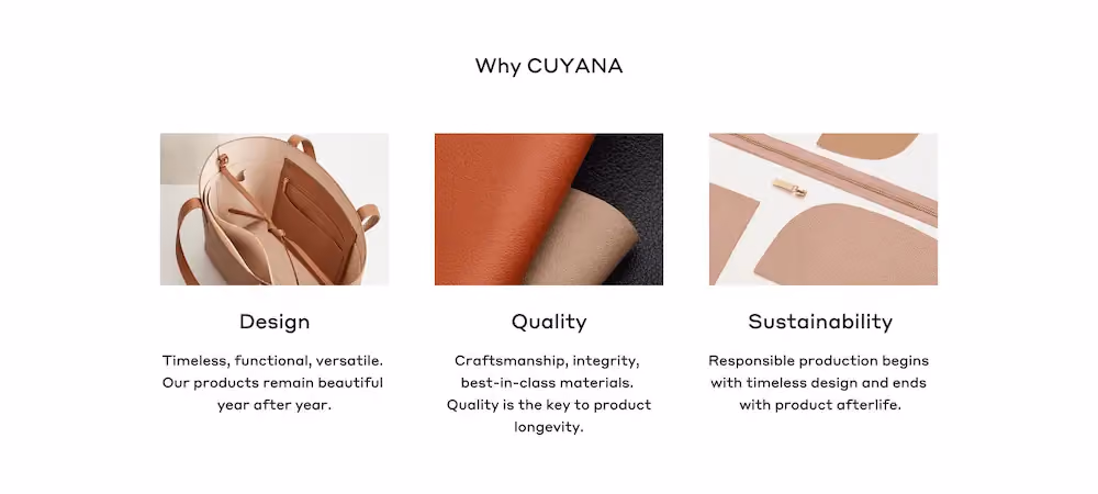 Cuyana value prop section