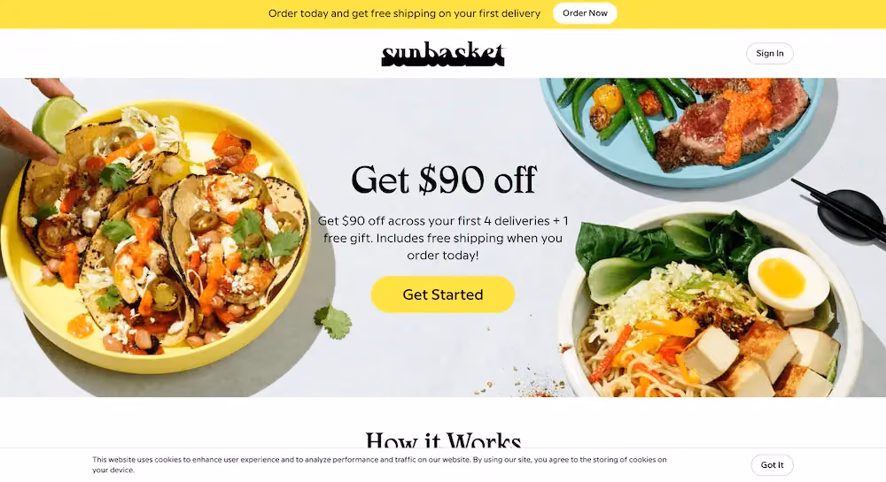DTC landing page examples: Sunbasket