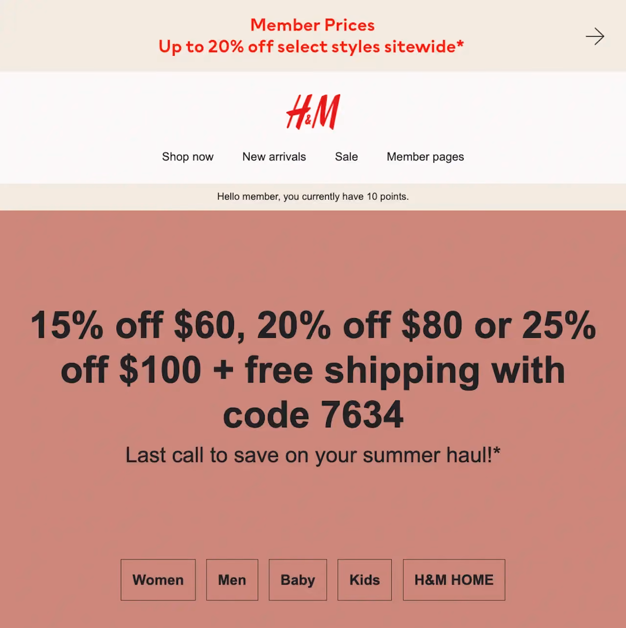 H&M Tiered Discount Example