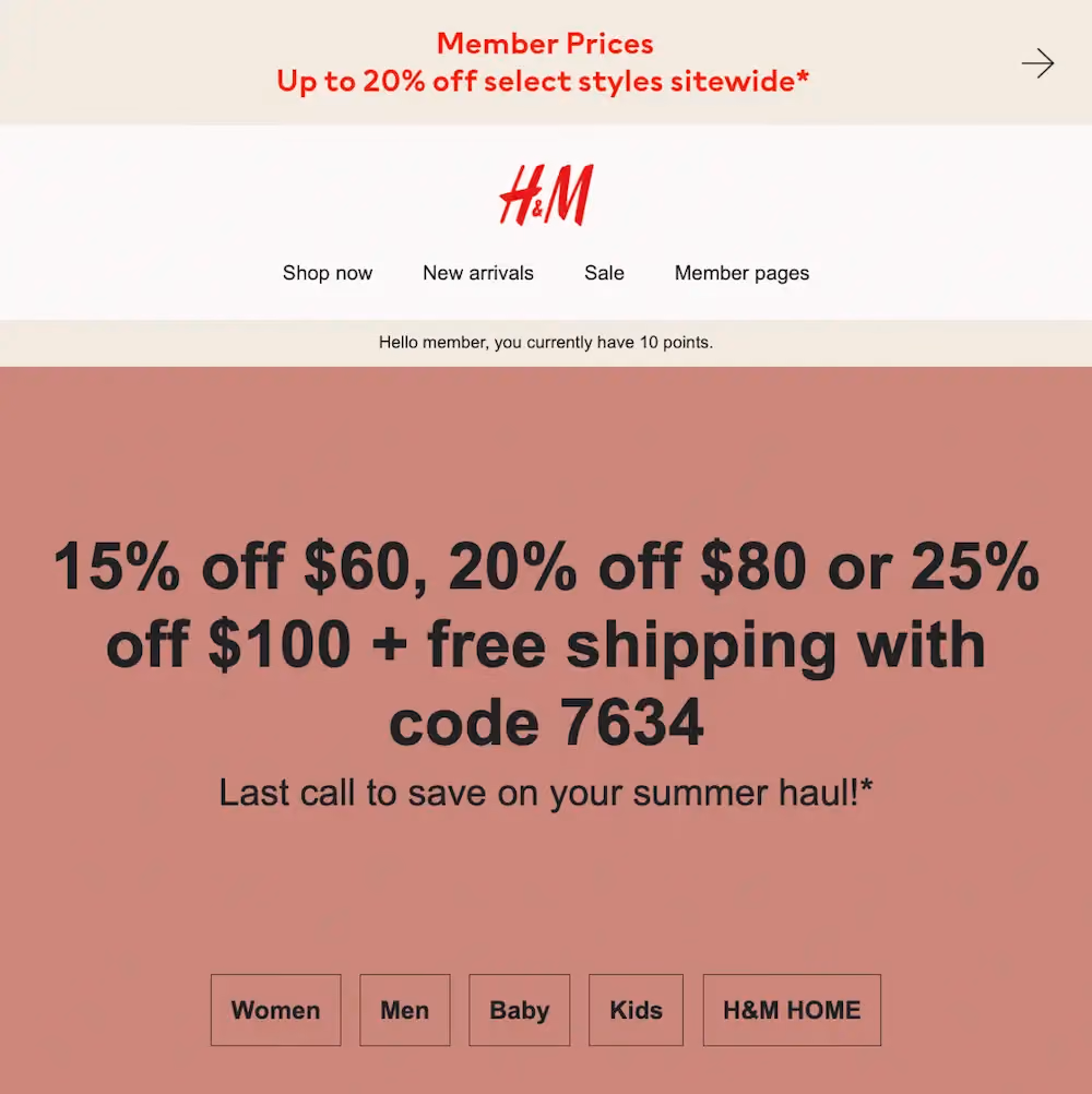 Tiered Discount Examples: H&M