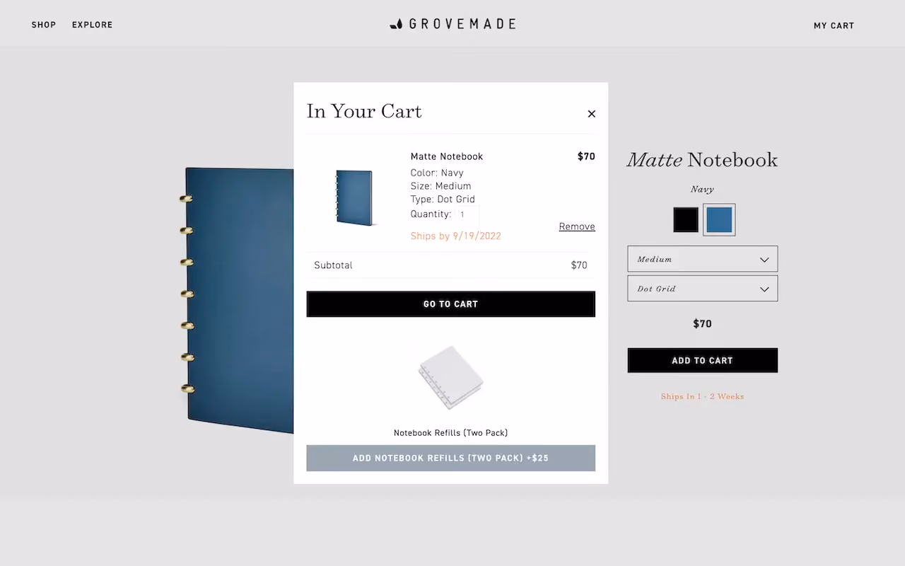 Grovemade Product Recommendation Popup Example