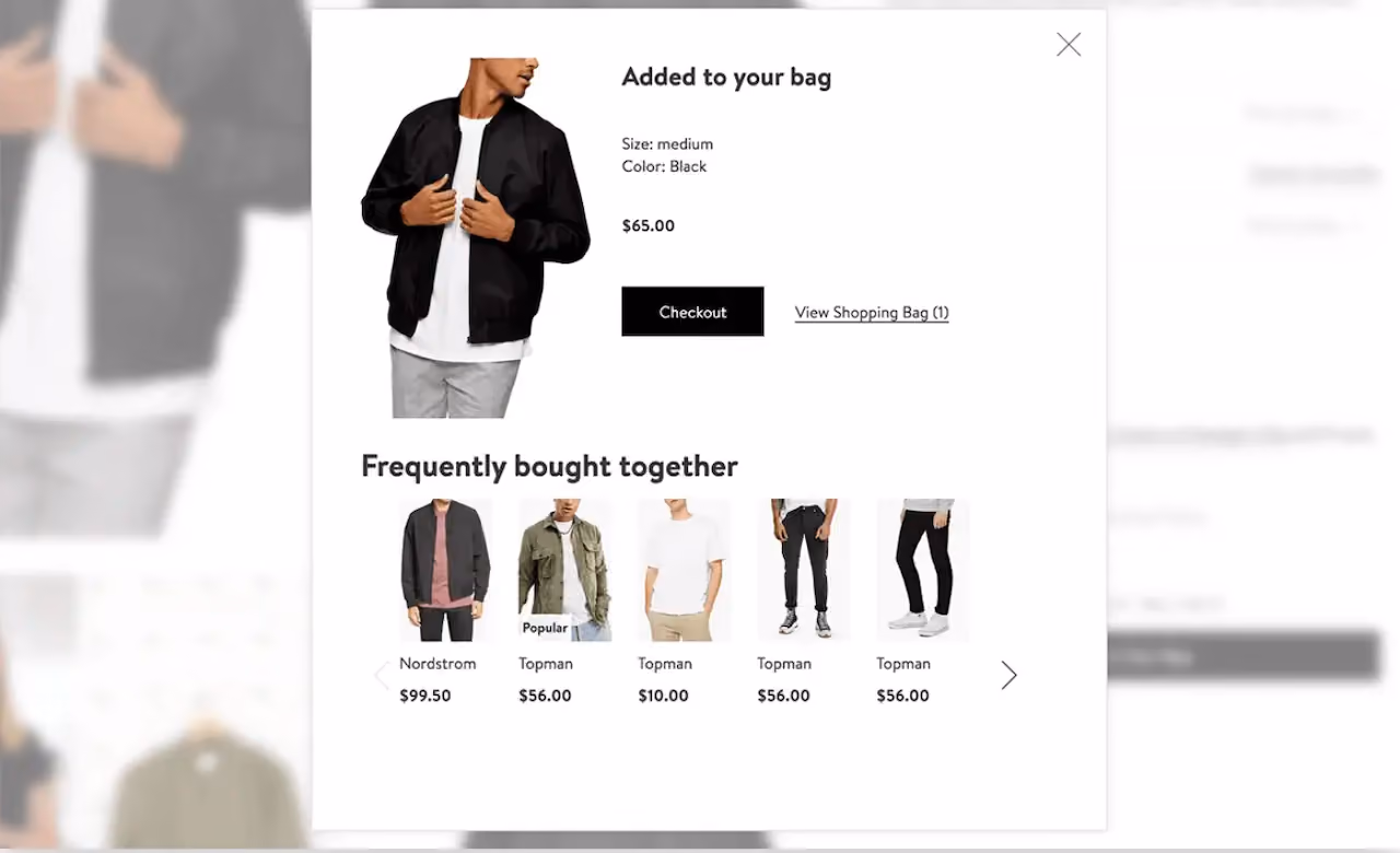 Nordstrom Product Recommendation Popup Example