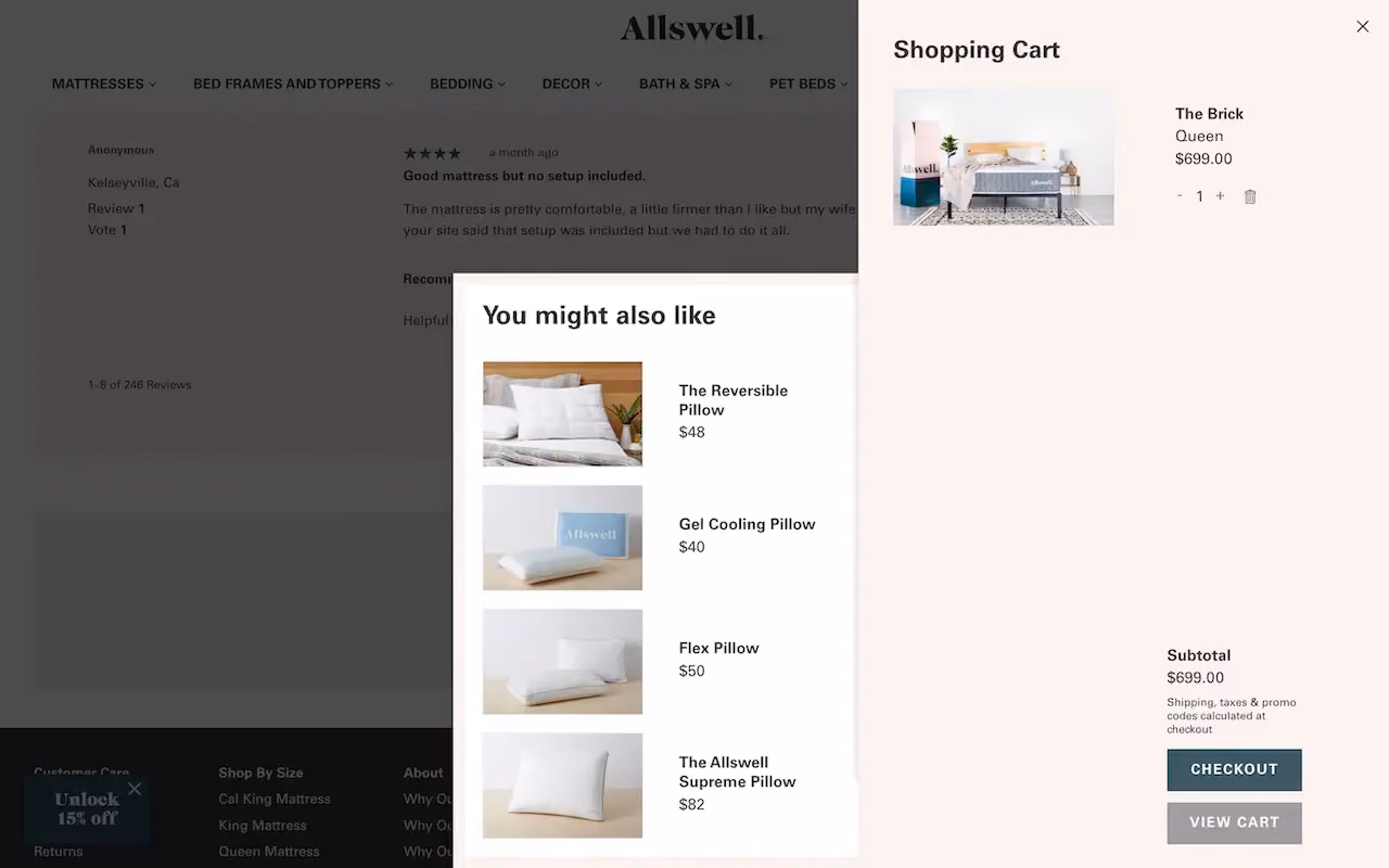 Allswell Product Recommendation Popup Example