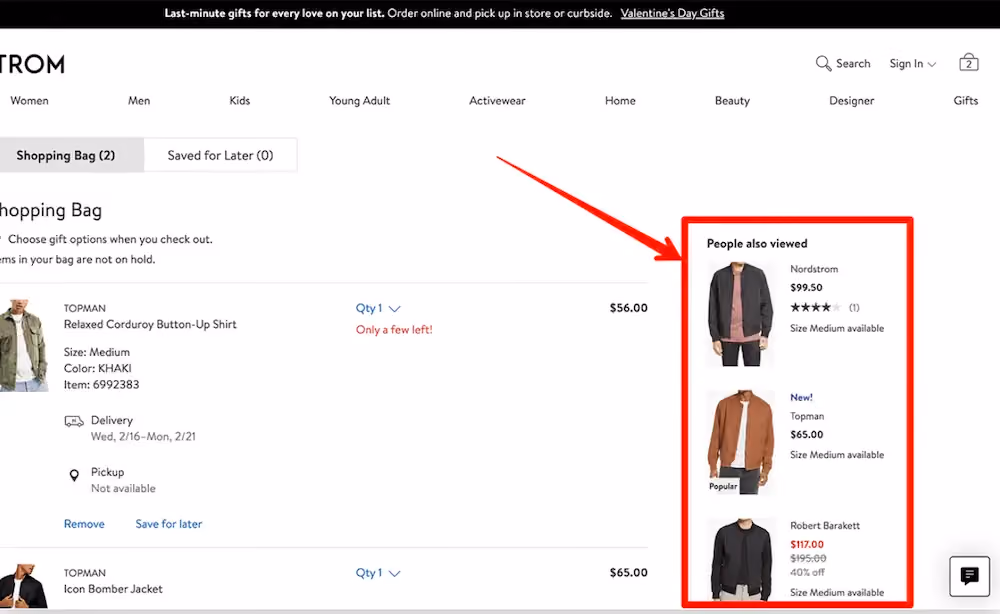 Nordstrom sidebar recommendations