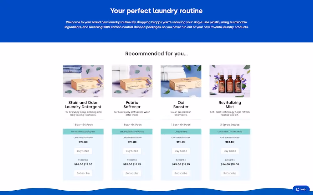 Dropps personalized product recommendations