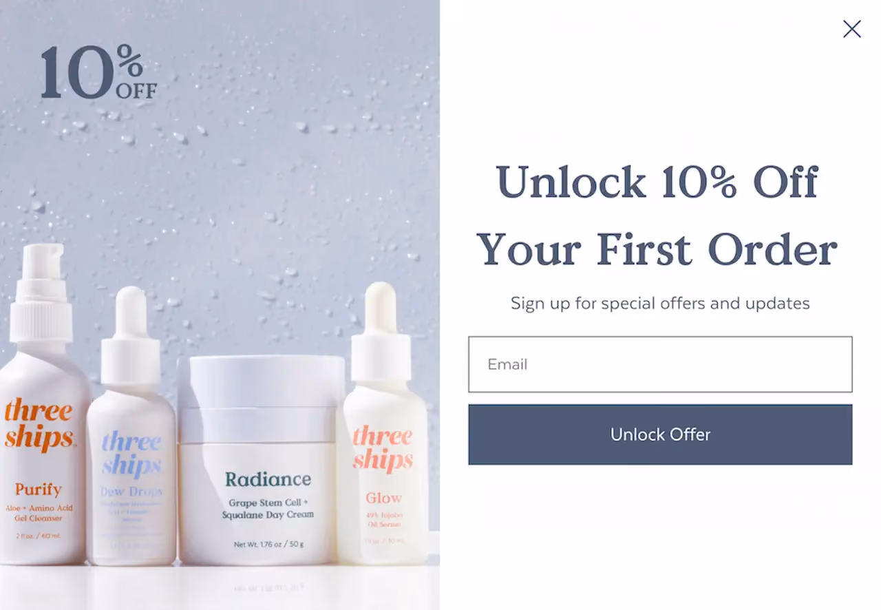 Three Ships Email Popup Example