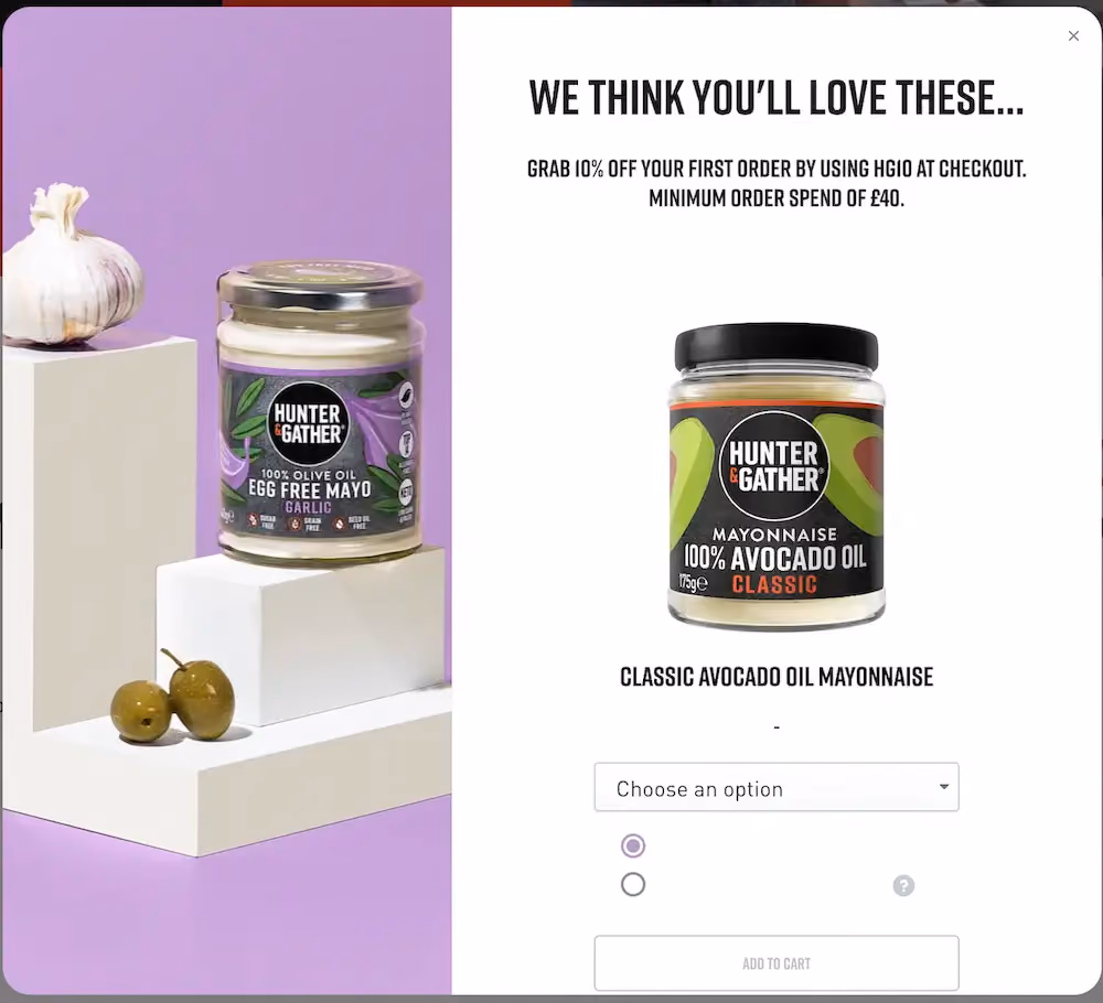 Hunter & Gather Popup Step 3: Product Recommendation