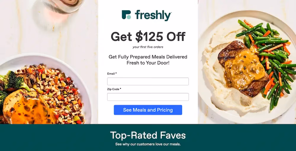 Restaurant Landing Pages Examples: Freshly