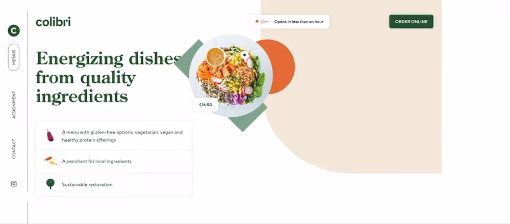 Restaurant Landing Pages Examples: Colibri