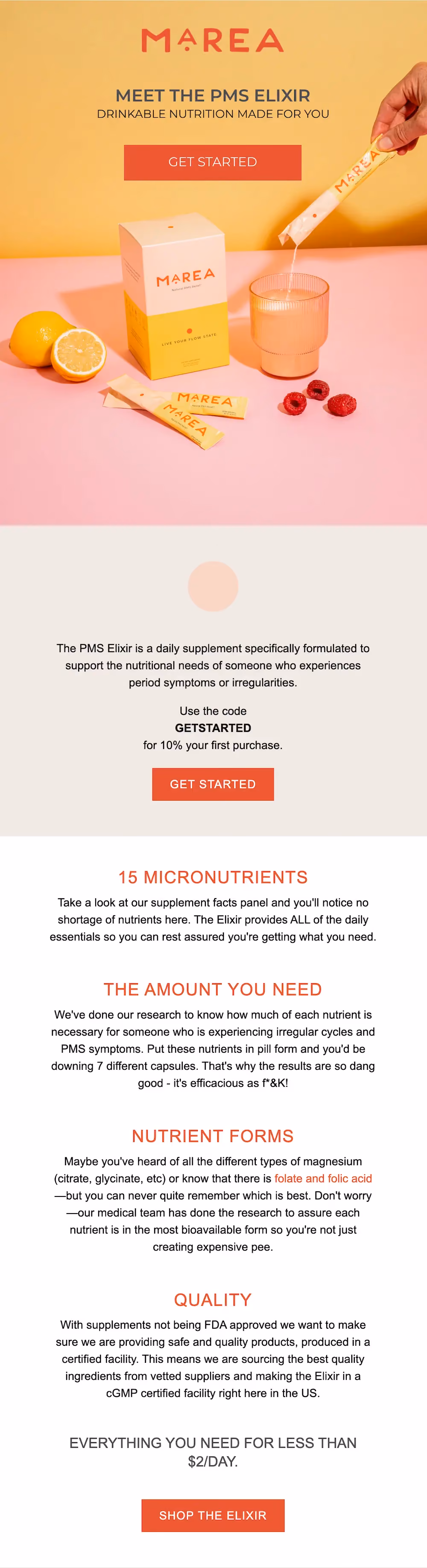 This product education email highlights some of the benefits of using Marea