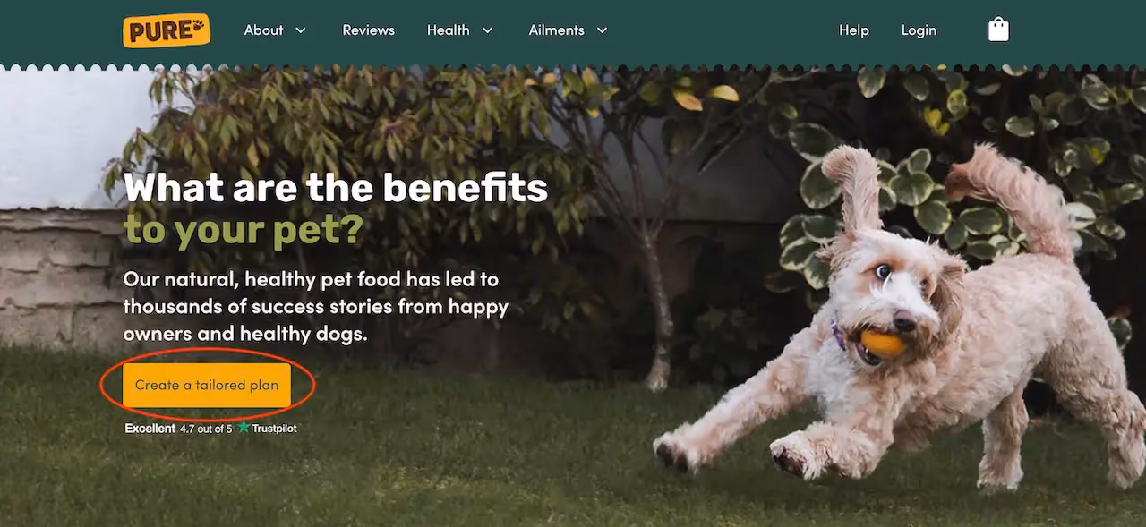 Pure Pet Food Landing Page Example