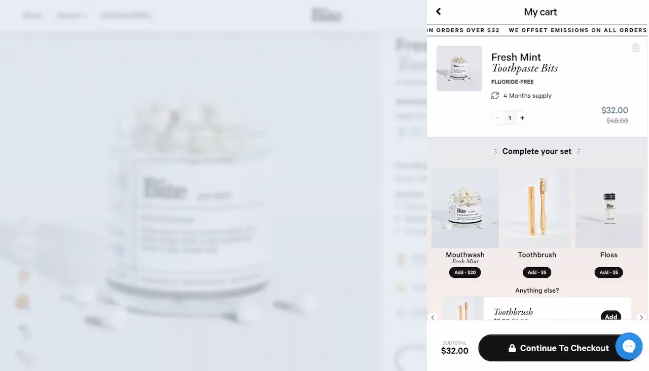 Bite Shopify Upsell Popup Example
