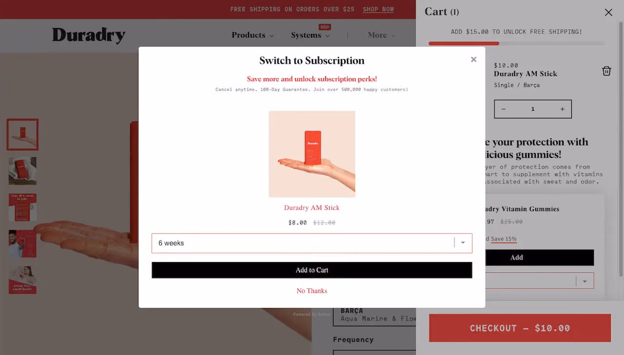 Duradry Shopify Upsell Popup Example