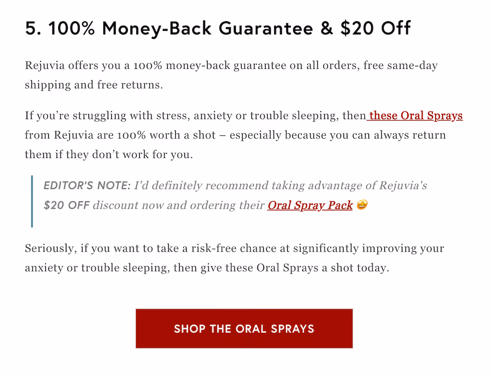Rejuvia's CTA to shop appears immediately below the last list item.