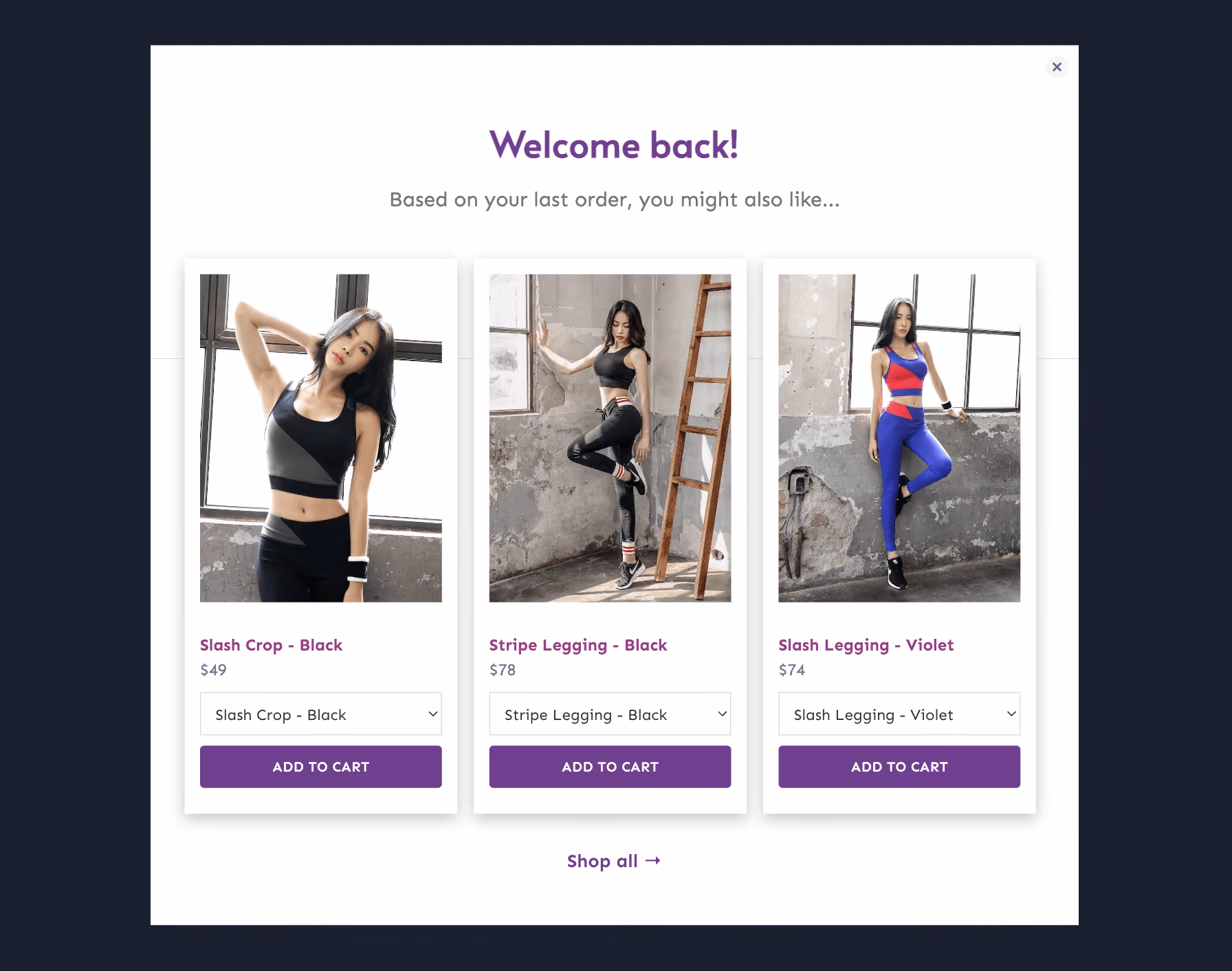 Returning Customer Product Recommendation Popup Template