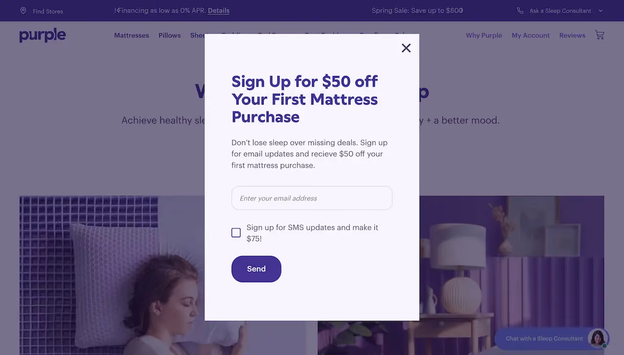 Purple Email & SMS Opt-in Form