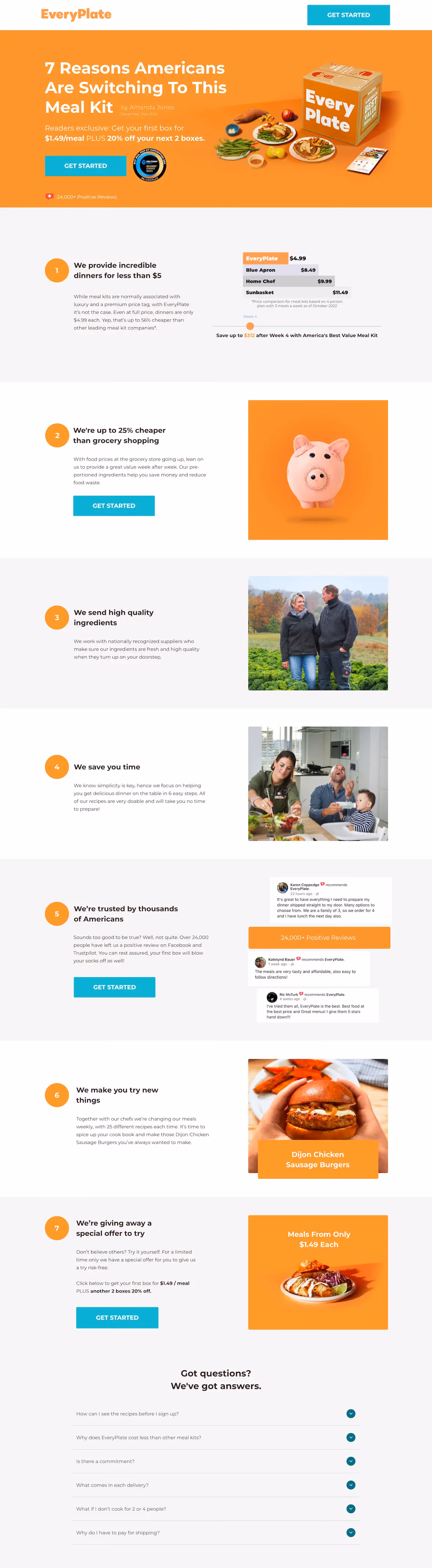 EveryPlate Listicle Landing Page Example