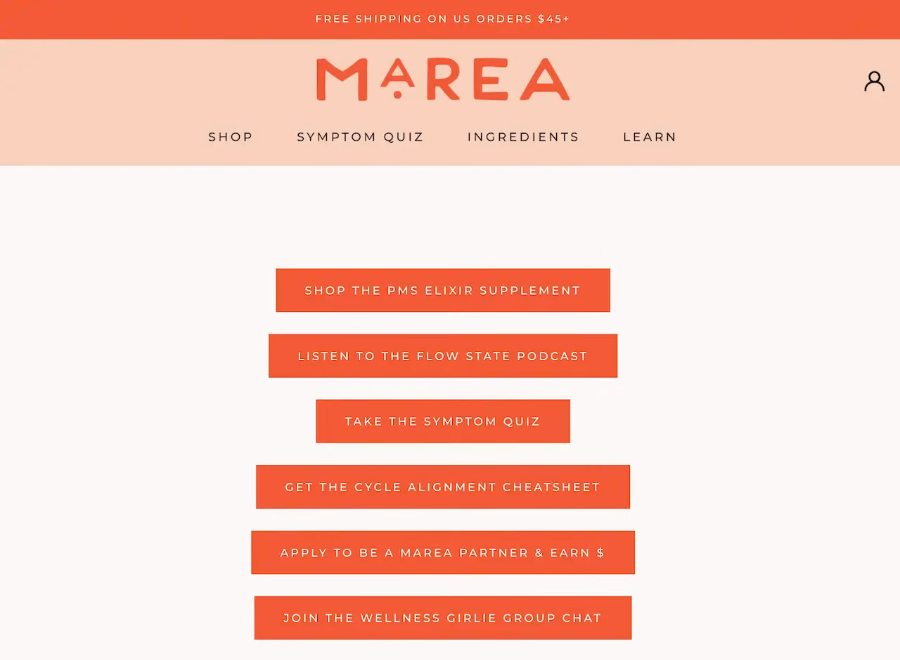 Marea Wellness "Link in Bio" Landing Page Example