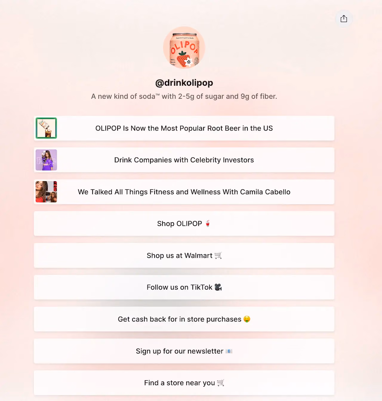 Olipop "Link in Bio" Landing Page Example