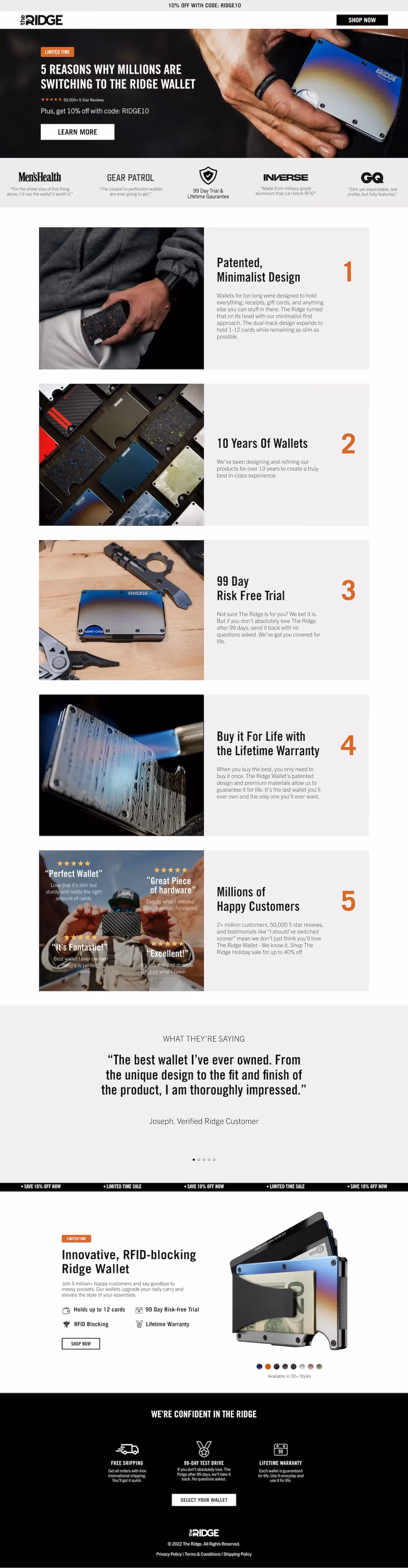 The Ridge Listicle Landing Page Example