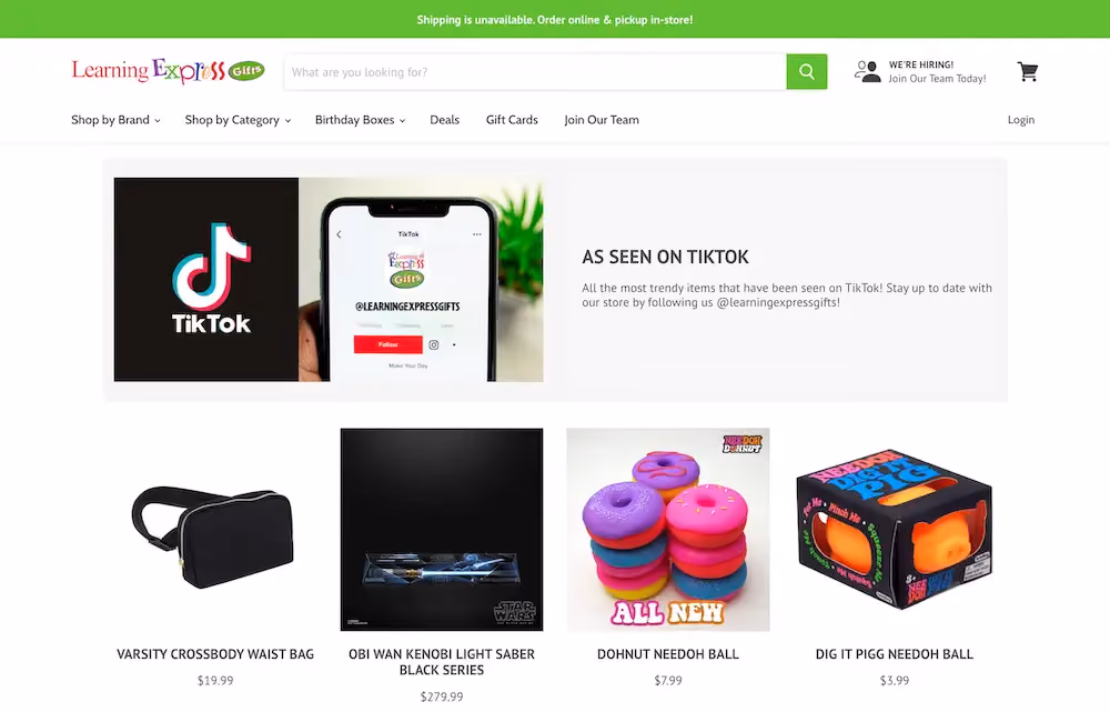 Learning Express' TikTok landing page that includes products recently featured on TikTok.