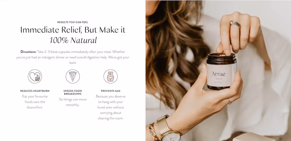 An information block on Arrae's product page that describes how the product works.