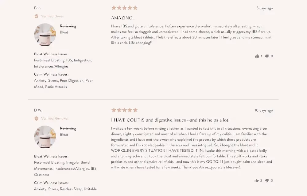 Five-star customer review on Arrae's product page