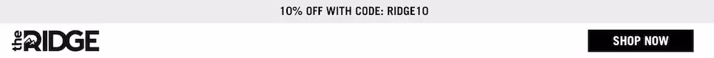Sticky bar on The Ridge's listicle page offering 10% off