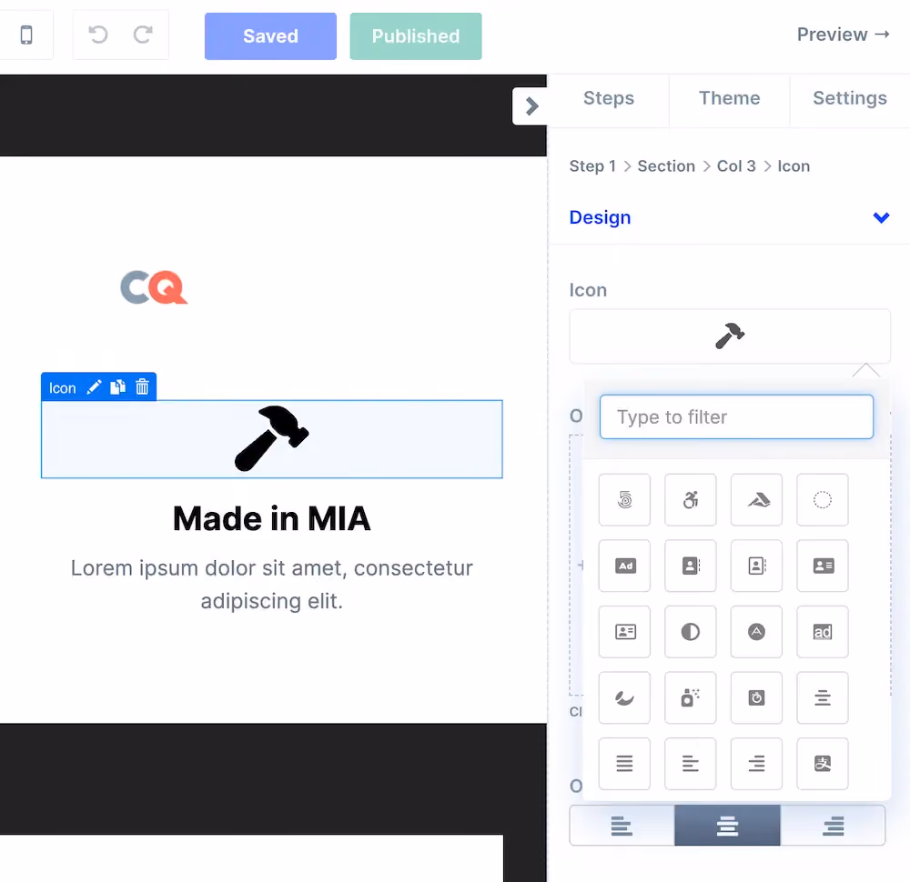 The icons element in ConvertFlow's campaign builder