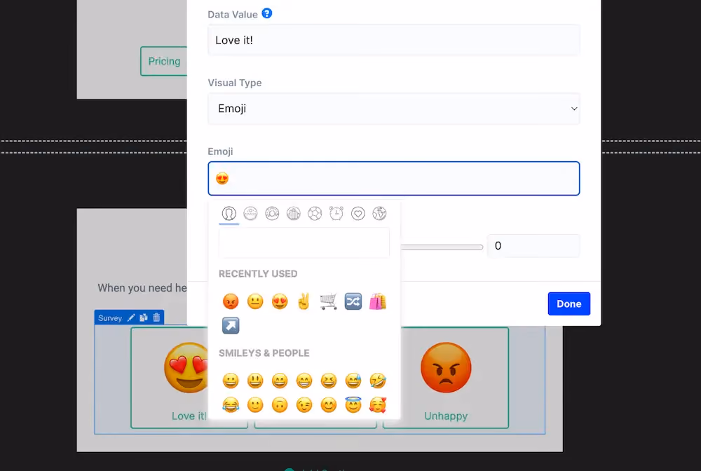 Survey selection options in ConvertFlow using emojis.
