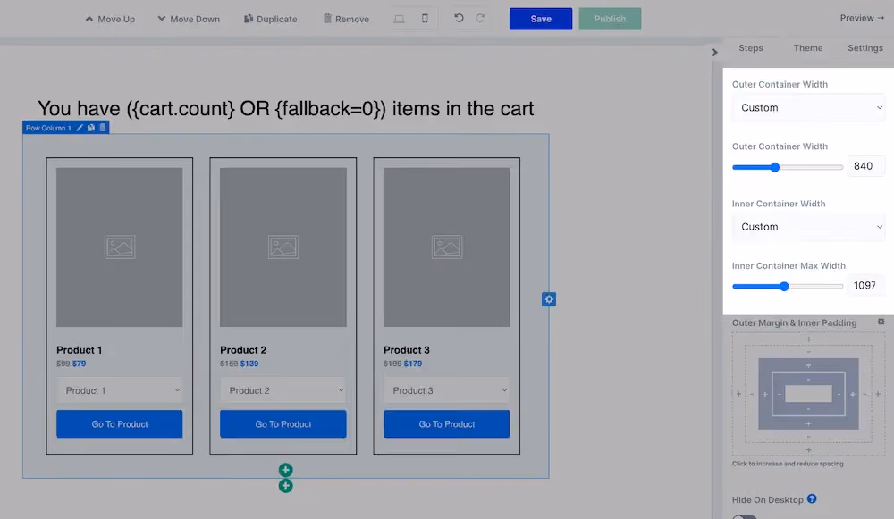 Width controls in ConvertFlow's campaign builder