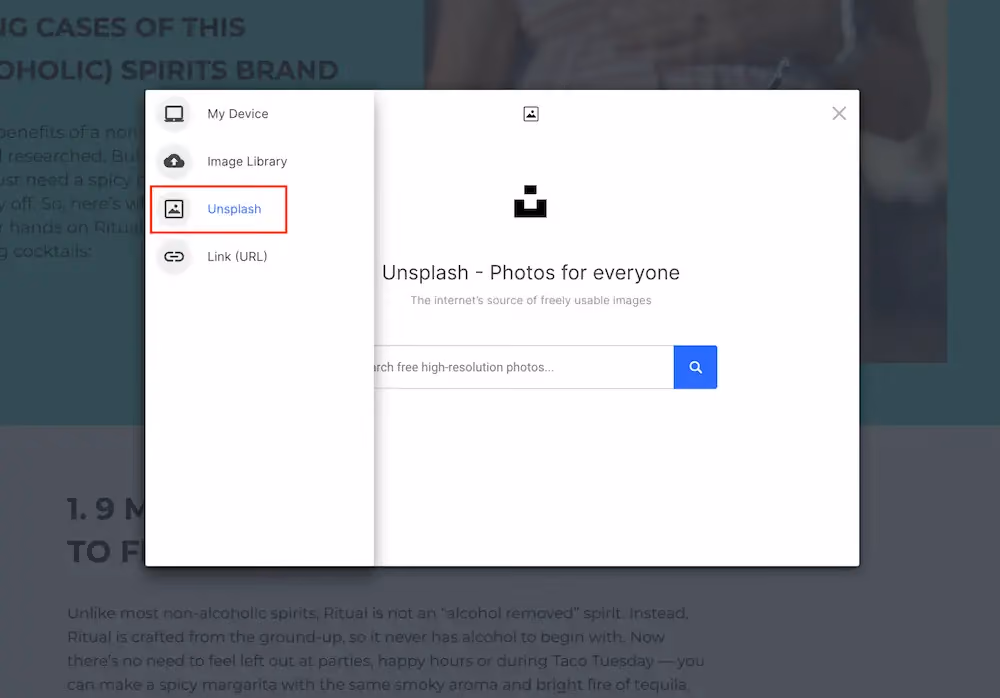 Unsplash integration in ConvertFlow