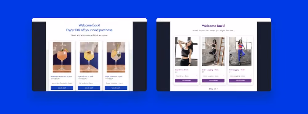 Thumbnails of returning customer popup templates