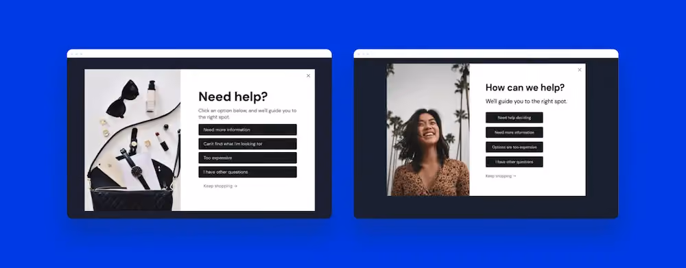 Thumbnails of popup templates for browse & cart abandonment