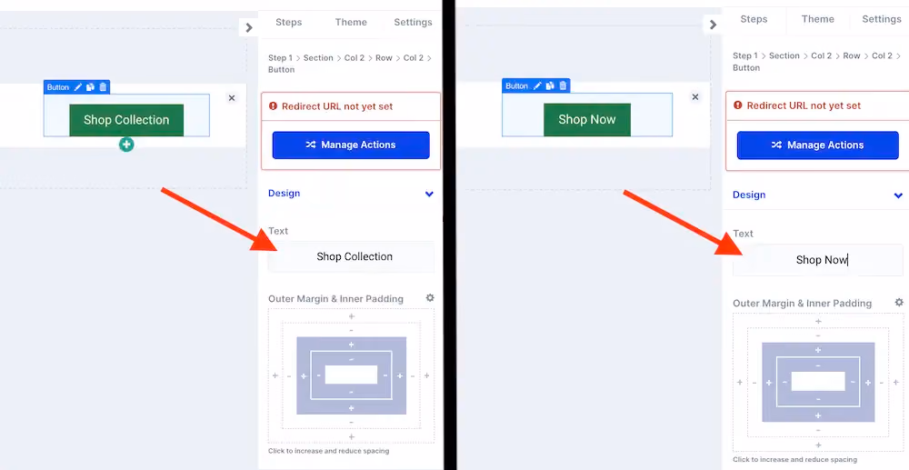 Editing a button's text in ConvertFlow