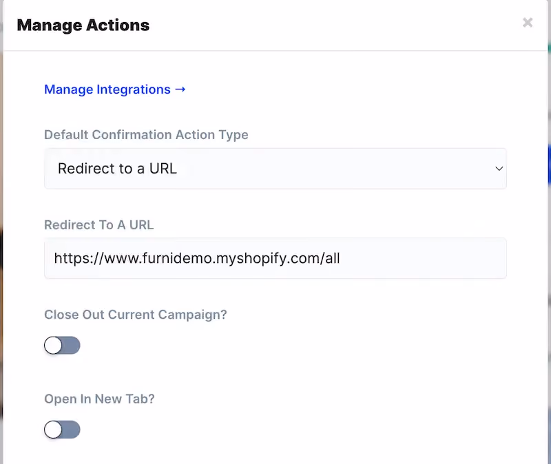 The "Manage Actions" panel in ConvertFlow