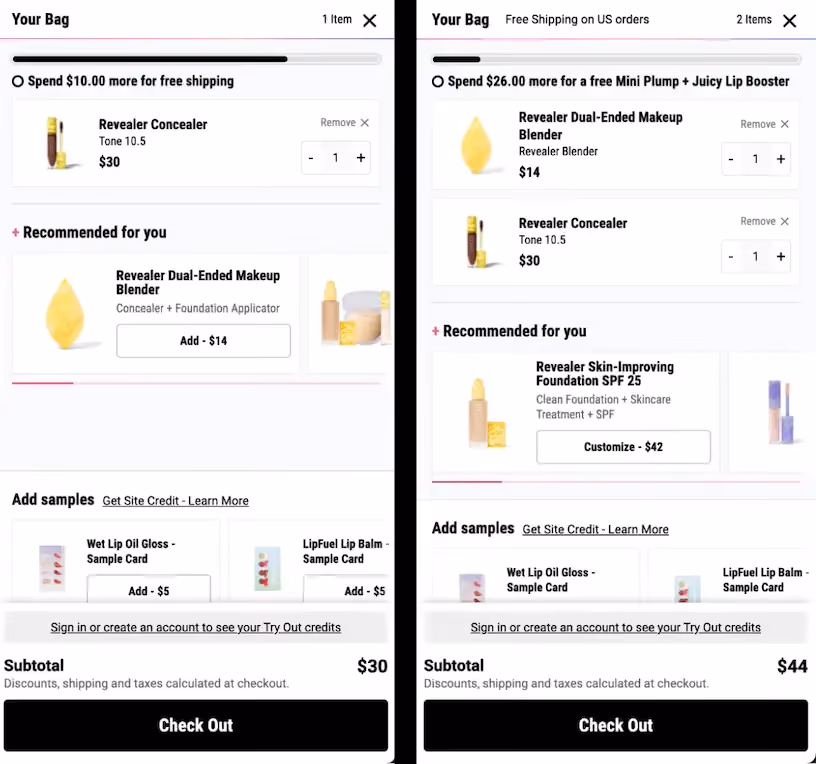Kosas In-Cart Cross-Selling Example