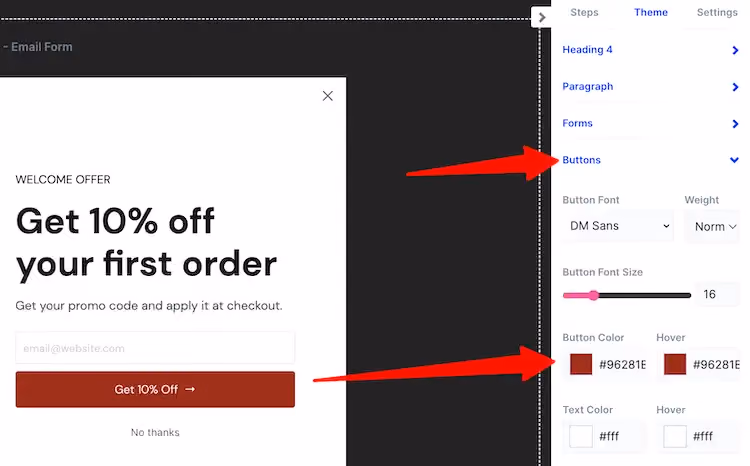 Button theme settings in ConvertFlow