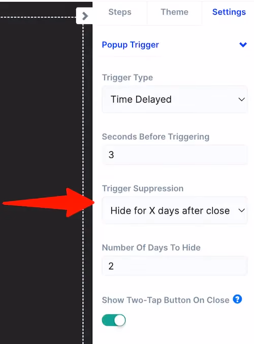 Trigger suppression settings in ConvertFlow