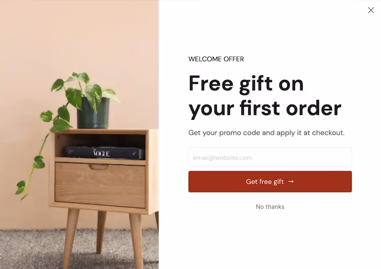 An updated popup offering a free gift in exchange for a shopper's email address