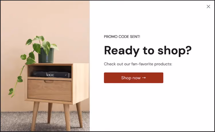 An updated last step of the welcome popup guiding site visitors to shop