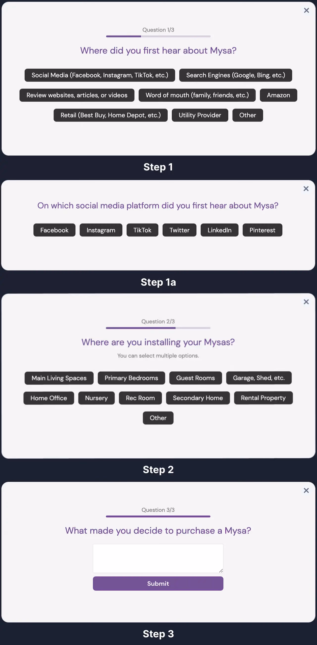 Mysa Post Purchase Survey Example