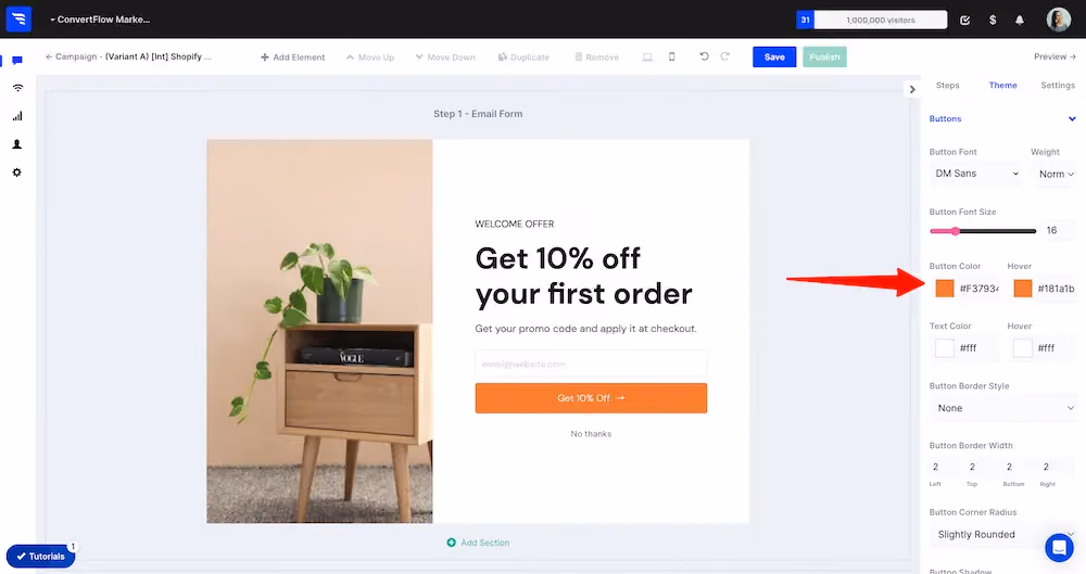 Button theme settings in ConvertFlow