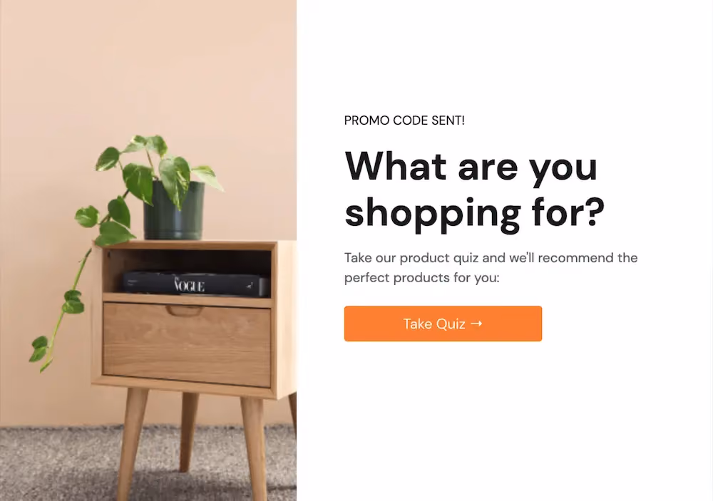 Final step in the campaign for our chosen template featuring a "Take Quiz" button